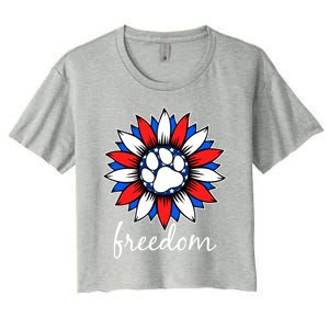 Patriotic Dog Paw Sunflower America Flag 4th Of July Cute Gift Women's Crop Top Tee