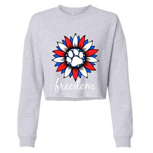 Patriotic Dog Paw Sunflower America Flag 4th Of July Cute Gift Cropped Pullover Crew