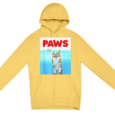 Paws Dog Parody 80s Corgi Shark Funny Dog Premium Pullover Hoodie