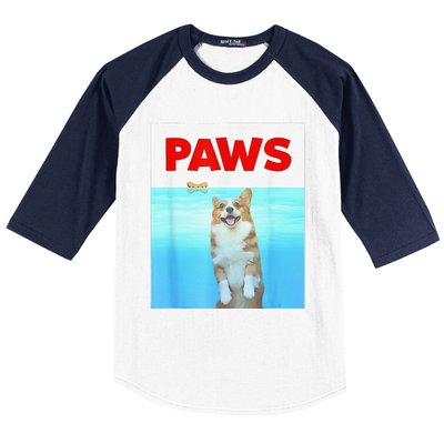 Paws Dog Parody 80s Corgi Shark Funny Dog Baseball Sleeve Shirt