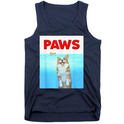 Paws Dog Parody 80s Corgi Shark Funny Dog Tank Top