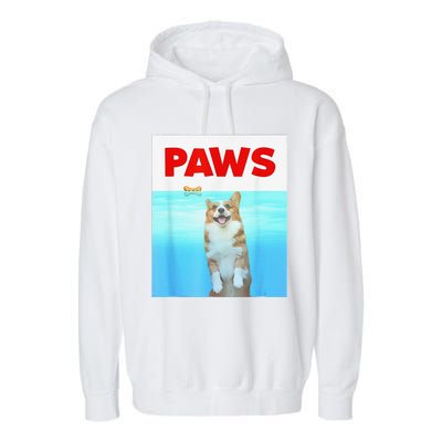 Paws Dog Parody 80s Corgi Shark Funny Dog Garment-Dyed Fleece Hoodie