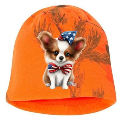 Papillon Dog Puppy USA Flag American Dogs 4th Of July Kati - Camo Knit Beanie