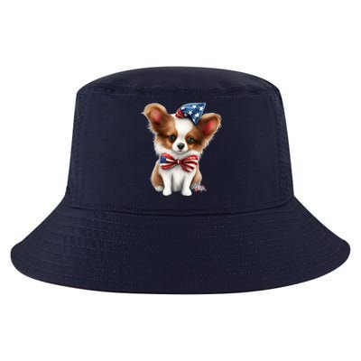 Papillon Dog Puppy USA Flag American Dogs 4th Of July Cool Comfort Performance Bucket Hat