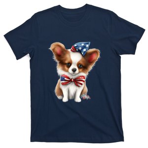 Papillon Dog Puppy USA Flag American Dogs 4th Of July T-Shirt