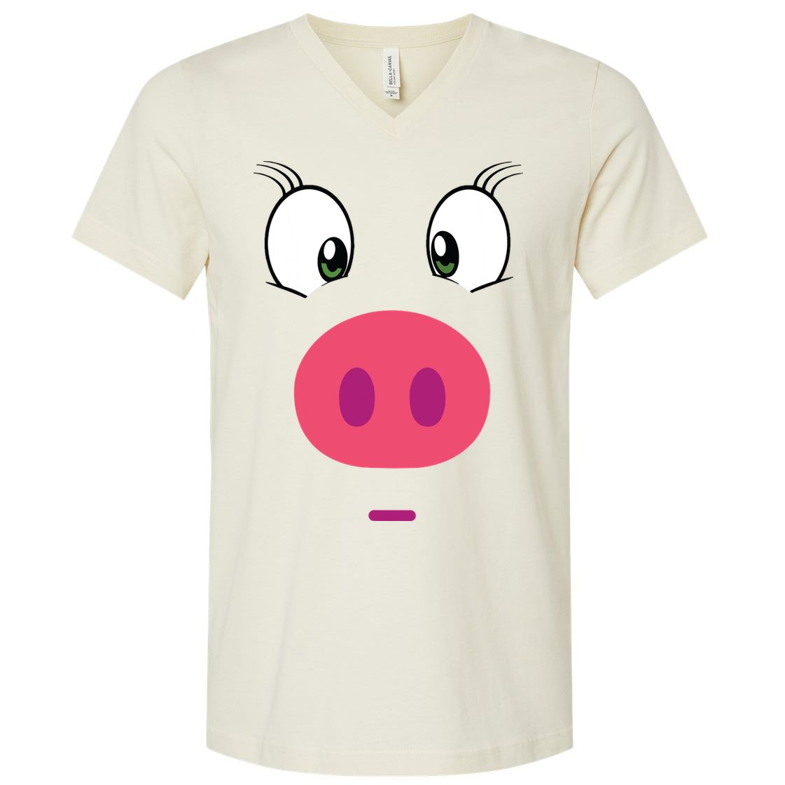 Piggy Design Pig Face V-Neck T-Shirt