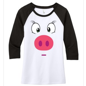 Piggy Design Pig Face Women's Tri-Blend 3/4-Sleeve Raglan Shirt