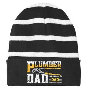 Plumber Dad Plumbing Pipefitters Plumber Striped Beanie with Solid Band