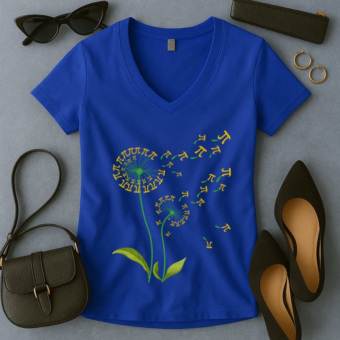 Pi Dandelion Pi Day Dandelion 3 14 Pi Number Math Dandelion Gift Women's V-Neck T-Shirt