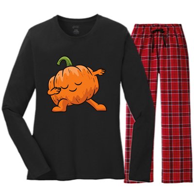 Pumpkin Dabbing Pumpkin Vegetable Pumpkins Women's Long Sleeve Flannel Pajama Set 