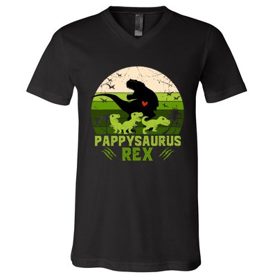 Pappy Dinosaur Pappysaurus 3 Three Xmas Christmas V-Neck T-Shirt