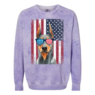 Patriotic Doberman Pinscher 4th Of July Usa American Flag Colorblast Crewneck Sweatshirt