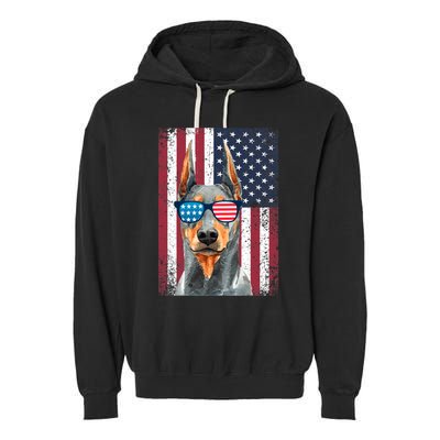 Patriotic Doberman Pinscher 4th Of July Usa American Flag Garment-Dyed Fleece Hoodie