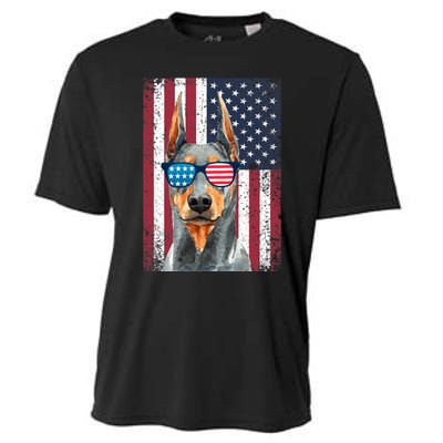 Patriotic Doberman Pinscher 4th Of July Usa American Flag Cooling Performance Crew T-Shirt