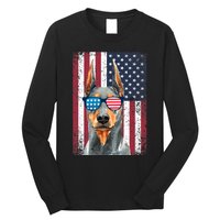 Patriotic Doberman Pinscher 4th Of July Usa American Flag Long Sleeve Shirt