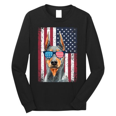 Patriotic Doberman Pinscher 4th Of July Usa American Flag Long Sleeve Shirt