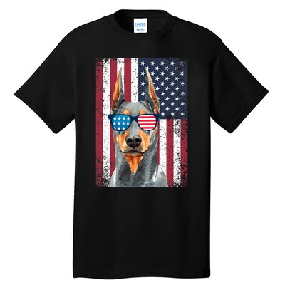 Patriotic Doberman Pinscher 4th Of July Usa American Flag Tall T-Shirt