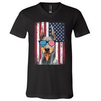 Patriotic Doberman Pinscher 4th Of July Usa American Flag V-Neck T-Shirt