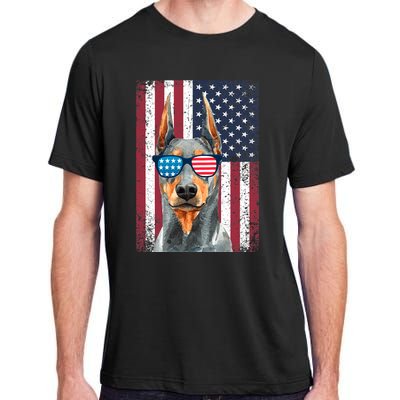 Patriotic Doberman Pinscher 4th Of July Usa American Flag Adult ChromaSoft Performance T-Shirt