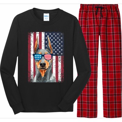 Patriotic Doberman Pinscher 4th Of July Usa American Flag Long Sleeve Pajama Set