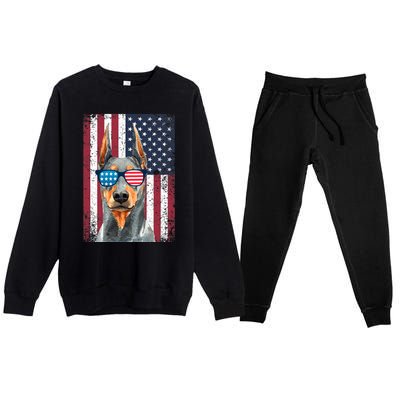 Patriotic Doberman Pinscher 4th Of July Usa American Flag Premium Crewneck Sweatsuit Set