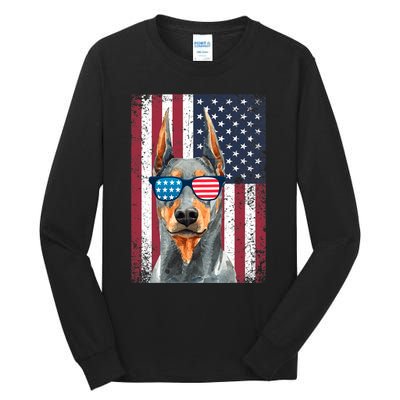 Patriotic Doberman Pinscher 4th Of July Usa American Flag Tall Long Sleeve T-Shirt