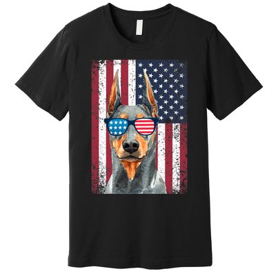 Patriotic Doberman Pinscher 4th Of July Usa American Flag Premium T-Shirt