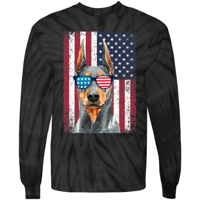 Patriotic Doberman Pinscher 4th Of July Usa American Flag Tie-Dye Long Sleeve Shirt