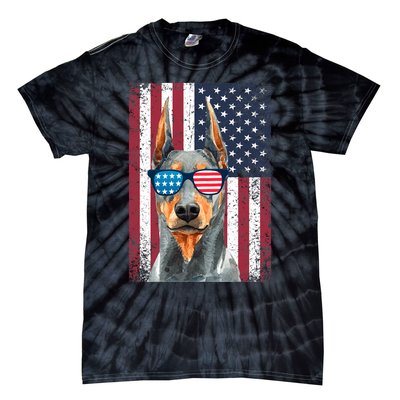 Patriotic Doberman Pinscher 4th Of July Usa American Flag Tie-Dye T-Shirt