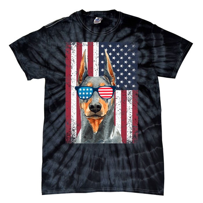 Patriotic Doberman Pinscher 4th Of July Usa American Flag Tie-Dye T-Shirt