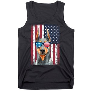 Patriotic Doberman Pinscher 4th Of July Usa American Flag Tank Top