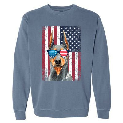 Patriotic Doberman Pinscher 4th Of July Usa American Flag Garment-Dyed Sweatshirt