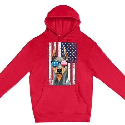 Patriotic Doberman Pinscher 4th Of July Usa American Flag Premium Pullover Hoodie