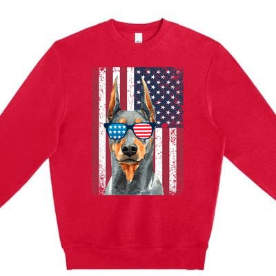 Patriotic Doberman Pinscher 4th Of July Usa American Flag Premium Crewneck Sweatshirt