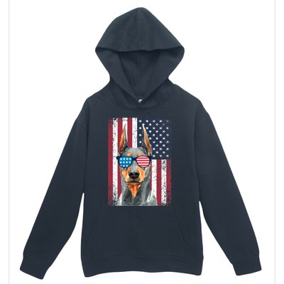 Patriotic Doberman Pinscher 4th Of July Usa American Flag Urban Pullover Hoodie