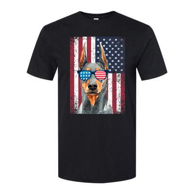 Patriotic Doberman Pinscher 4th Of July Usa American Flag Softstyle CVC T-Shirt