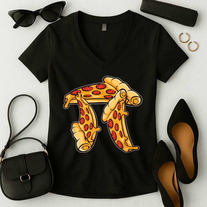 Pi Day Pizza Pi Funny Math Food Women's V-Neck T-Shirt
