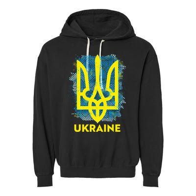 Painted Distressed Pattern Ukraine Coat Of Arms Flag Garment-Dyed Fleece Hoodie
