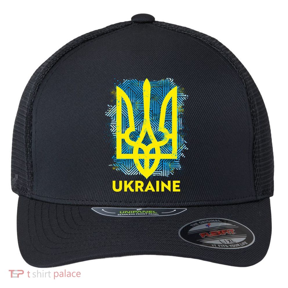 Painted Distressed Pattern Ukraine Coat Of Arms Flag Flexfit Unipanel Trucker Cap