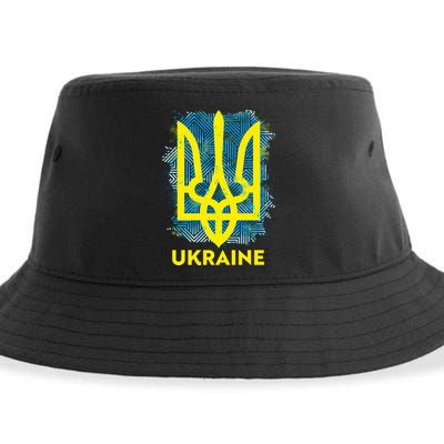 Painted Distressed Pattern Ukraine Coat Of Arms Flag Sustainable Bucket Hat
