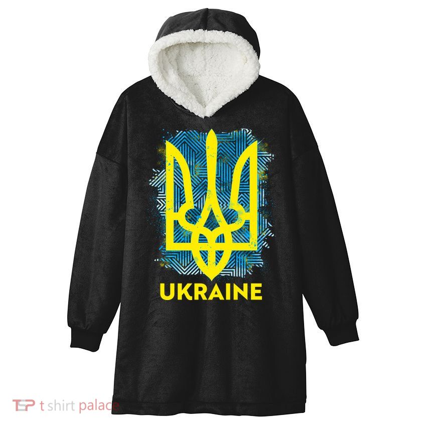 Painted Distressed Pattern Ukraine Coat Of Arms Flag Hooded Wearable Blanket