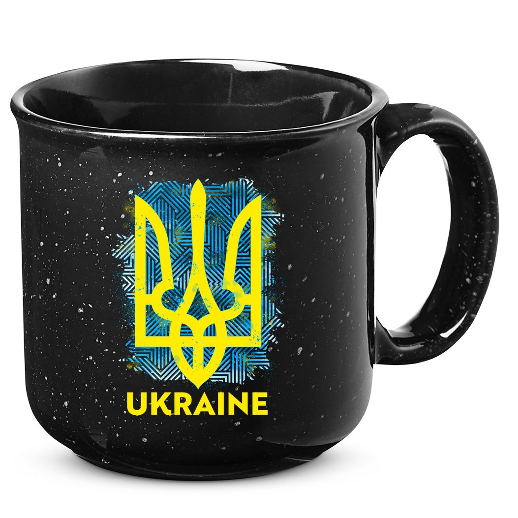 Painted Distressed Pattern Ukraine Coat Of Arms Flag 15oz Campfire Ceramic Mug