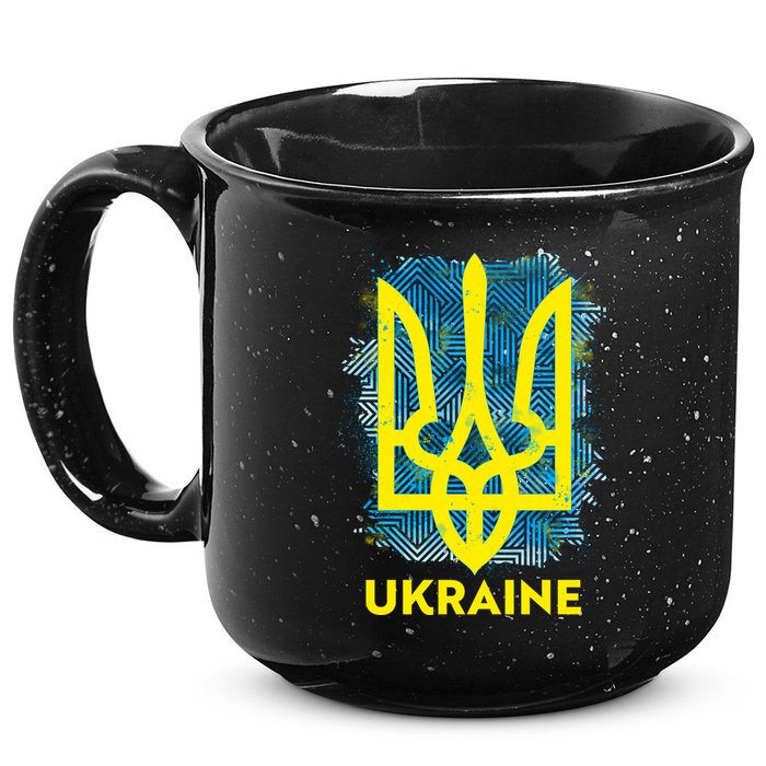 Painted Distressed Pattern Ukraine Coat Of Arms Flag 15oz Campfire Ceramic Mug