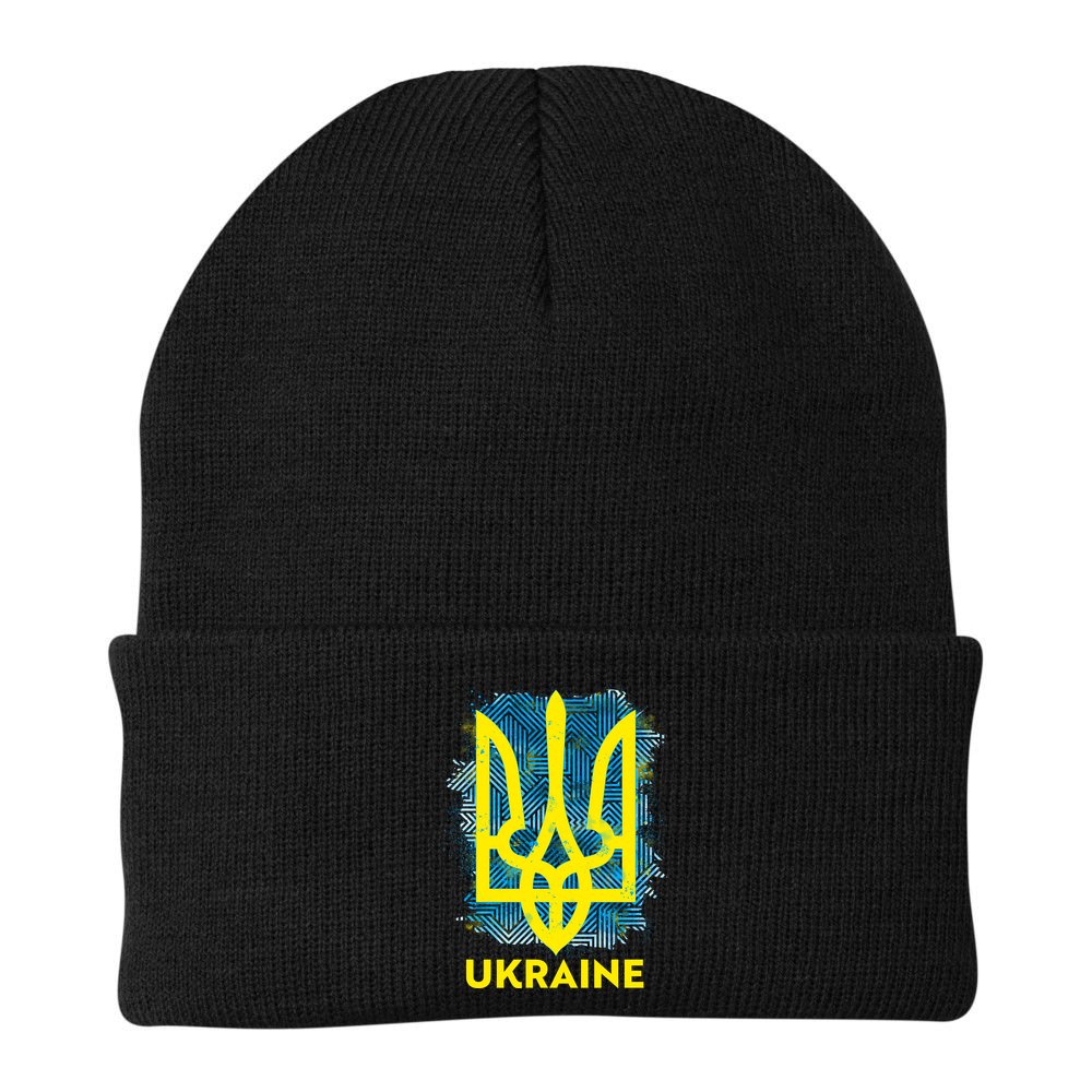 Painted Distressed Pattern Ukraine Coat Of Arms Flag Beanie