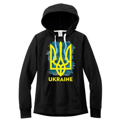 Painted Distressed Pattern Ukraine Coat Of Arms Flag Women's Fleece Hoodie