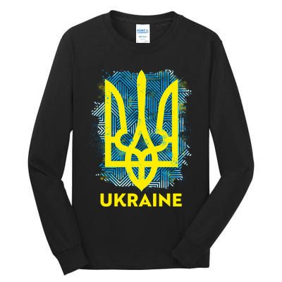Painted Distressed Pattern Ukraine Coat Of Arms Flag Tall Long Sleeve T-Shirt
