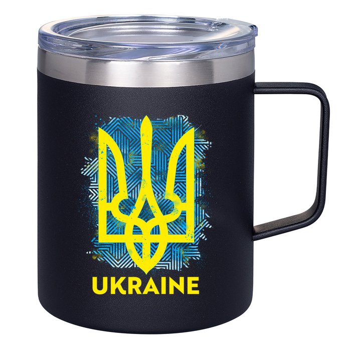Painted Distressed Pattern Ukraine Coat Of Arms Flag 12oz Stainless Steel Coffee Mug