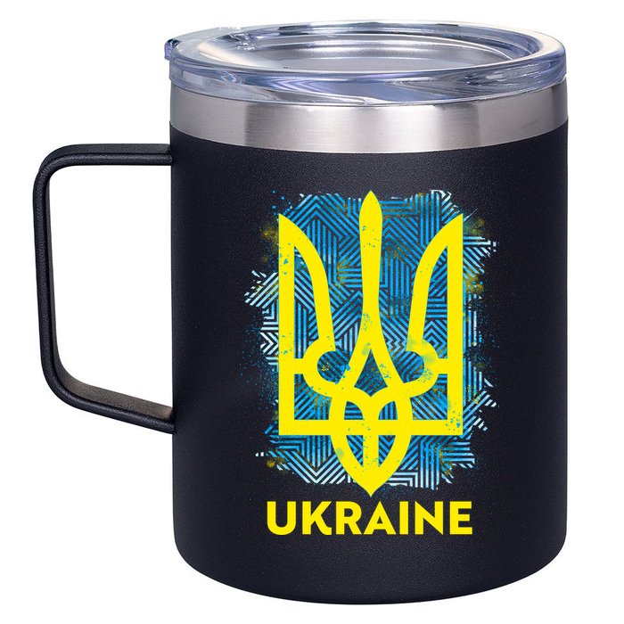 Painted Distressed Pattern Ukraine Coat Of Arms Flag 12oz Stainless Steel Coffee Mug