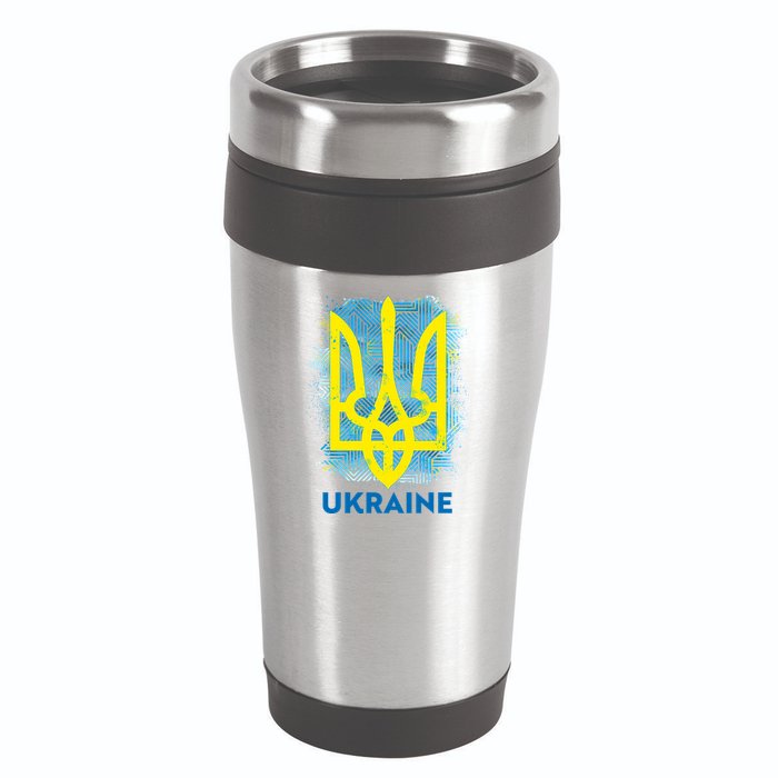 Painted Distressed Pattern Ukraine Coat Of Arms Flag 16oz Travel Tumbler
