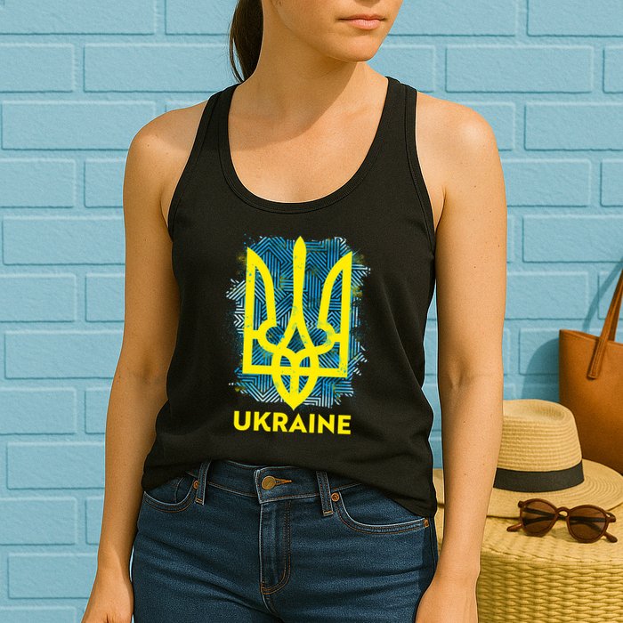 Painted Distressed Pattern Ukraine Coat Of Arms Flag Womens Tank Top